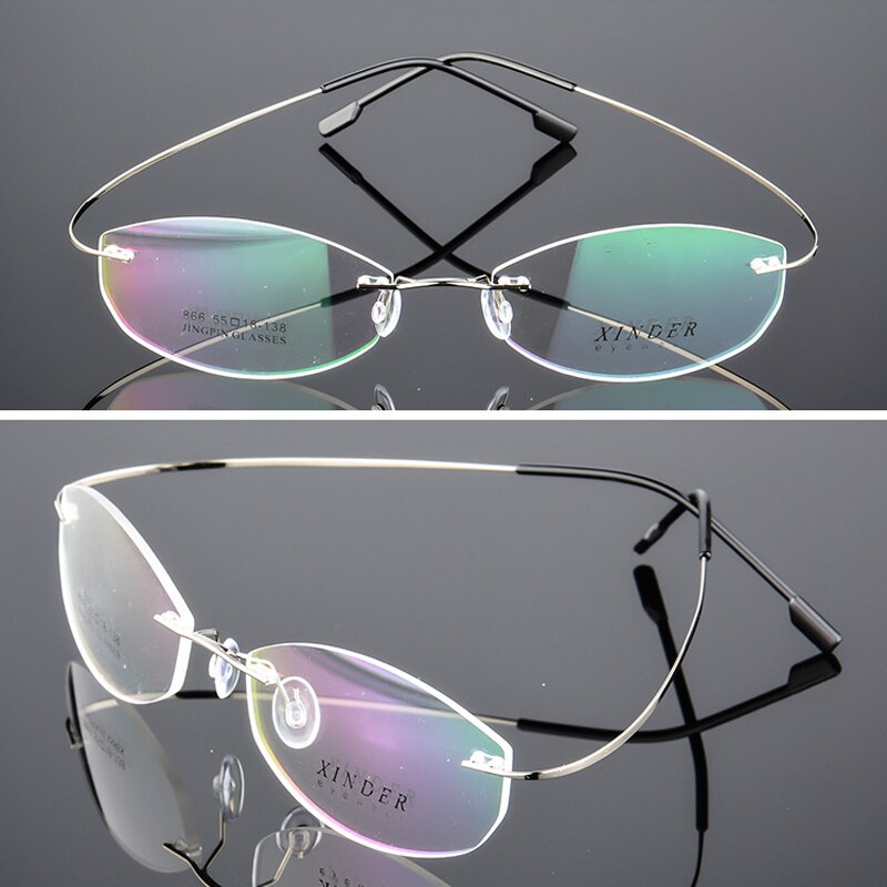 Seemfly titanium legering briller ramme superelastiske kantløse kvinder metal ultralette briller ramme kvindelige beskyttelsesbriller unisex briller: Sølv