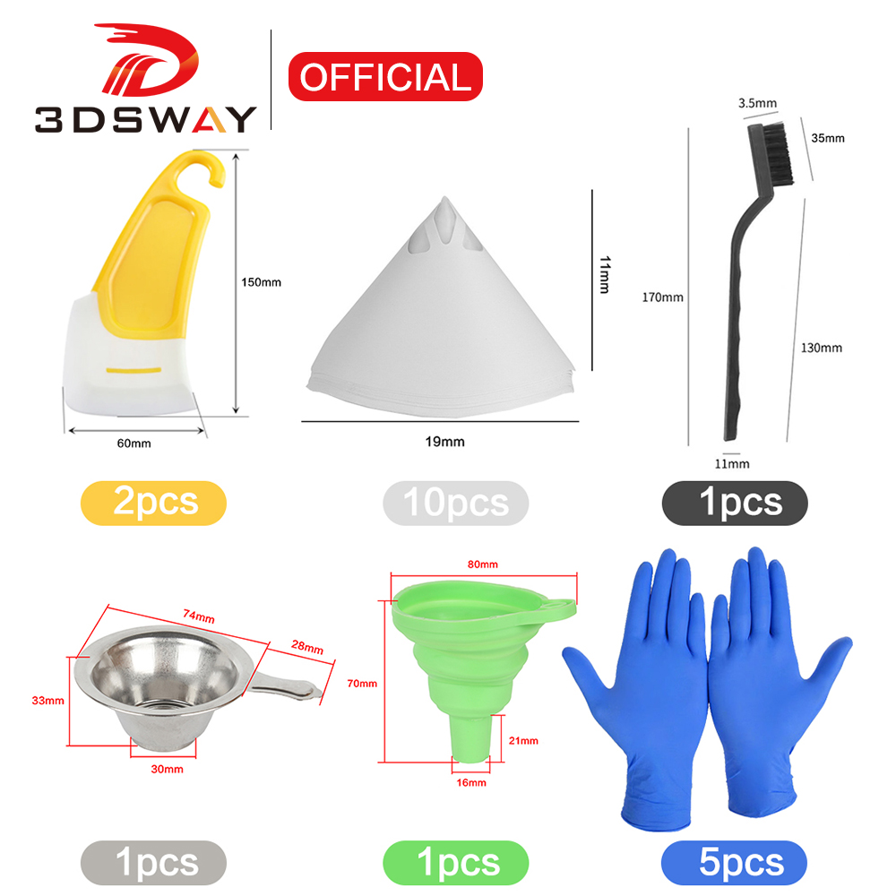 Accesorios de impresora 3D de curado ligero, Kit de herramientas, embudo de resina, taza de filtro, Metal SLA LCD DLP, curado UV, limpieza de fotones, pala de silicona