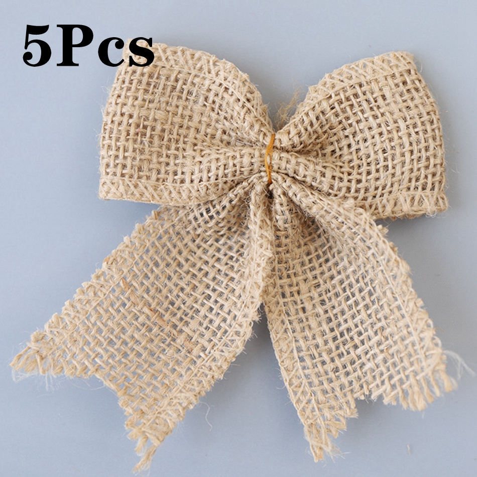 2M/Rolle Natürlichen Jahrgang Jute Leinwand Spitze Schleife Handwerk DIY NäHenne Jute Stoff wickeln Hochzeit Party Weihnachten hause Dekoration: A01 5Stck