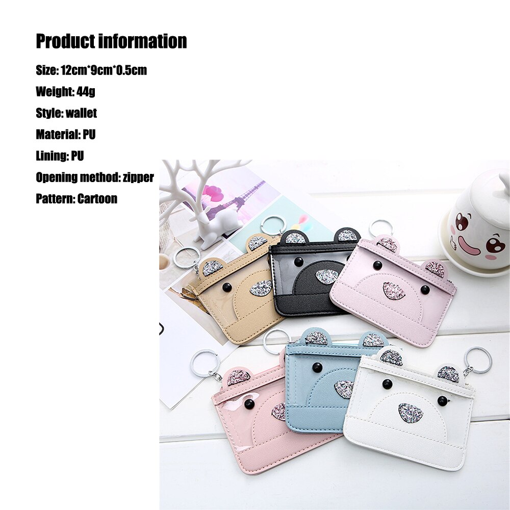 Femmes portefeuille porte-clés Faux cuir sac portefeuilles à glissière ours porte-monnaie embrayage dame PU
