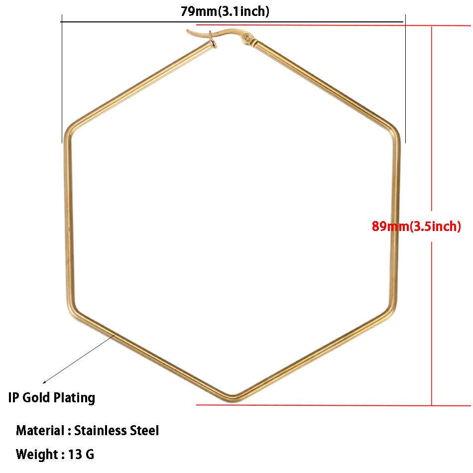 Geometric Hoop Earrings For Women Stainless Steel Gold Color Big Large Earrings Statement Jewelry: 1793 Gold 79mm