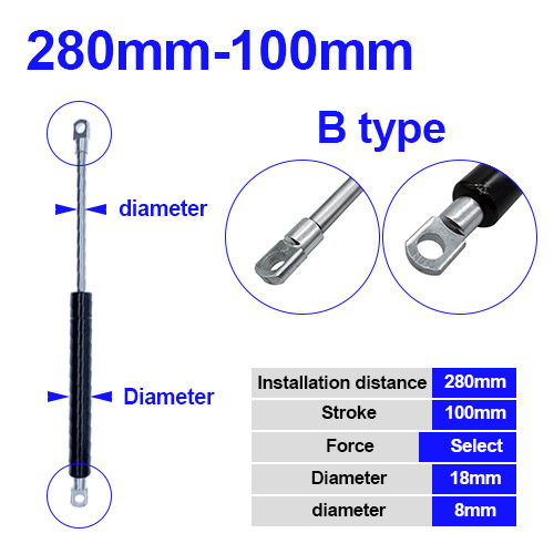 18*8 Rod Gas Spring folding hinge 50N-500N/5kg-50kg Force lift support Hole Center Distance 280mm stroke distance 100mm: Red / 2"