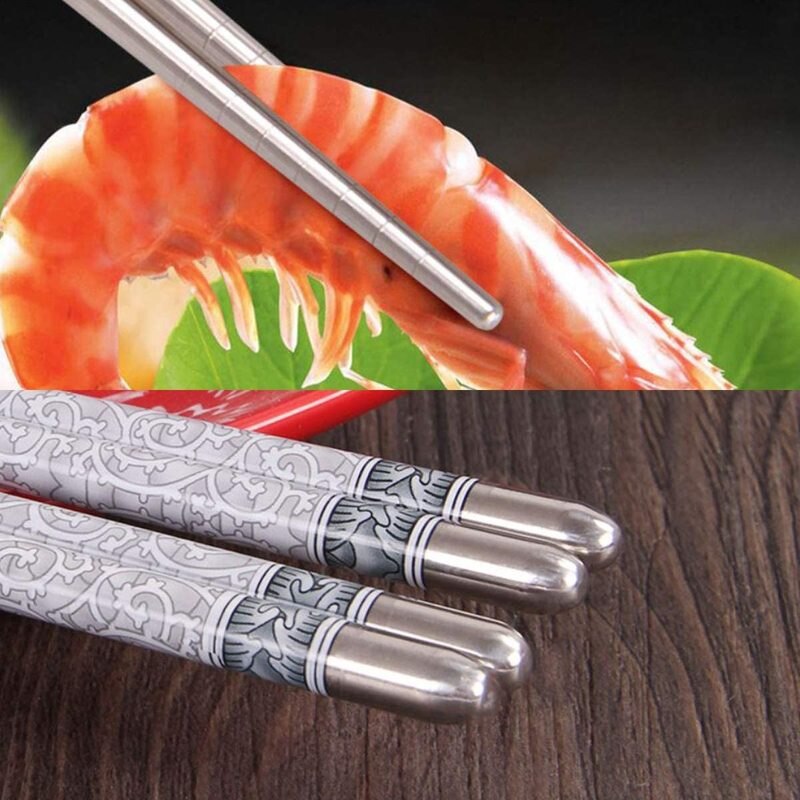 Five Pairs 22cm Metal Non-Slip Retro Blue White Porcelain Pattern Stainless Steel Chopsticks JDZ Sushi Sticks Convenient
