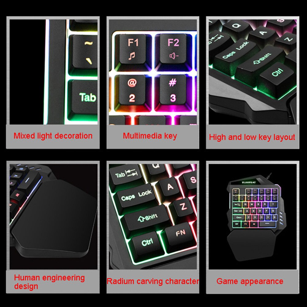 G94 Mini teclado para juegos con 3 colores de retroiluminación LED con una mano teclado USB con cable 35 teclas para ordenador portátil teléfono