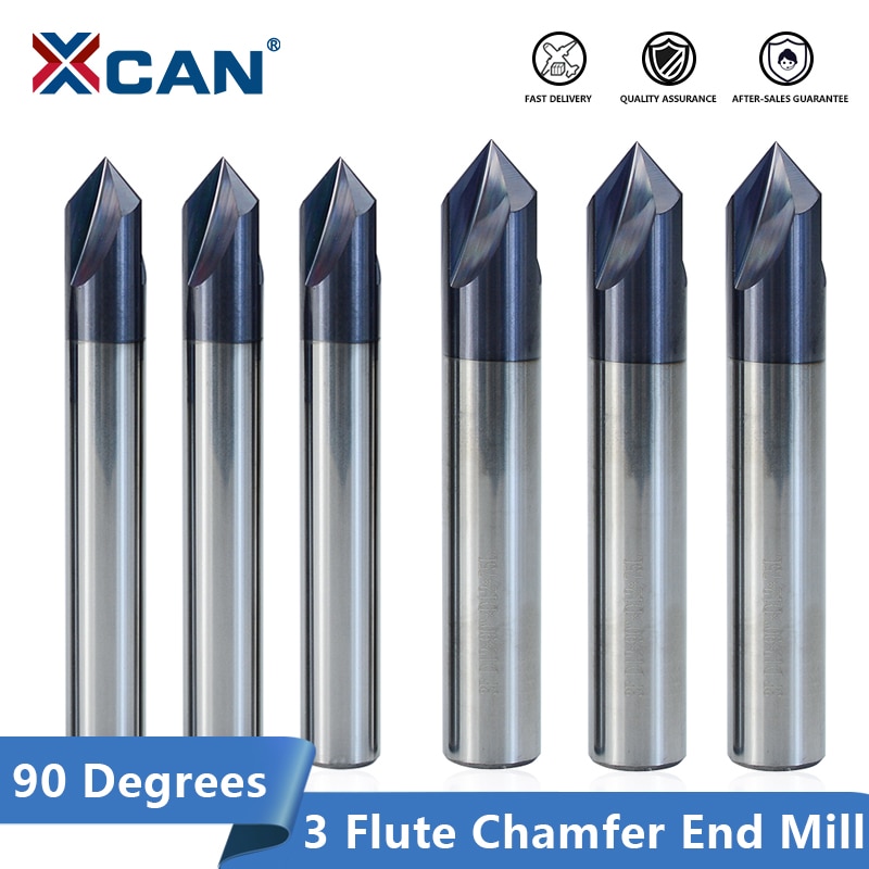 Xcan Afschuining Frees 90 Graden 2-12Mm Carbide Cnc Ontbramen Frees Voor Aluminium Graveren 3 Fluit chamering Frees