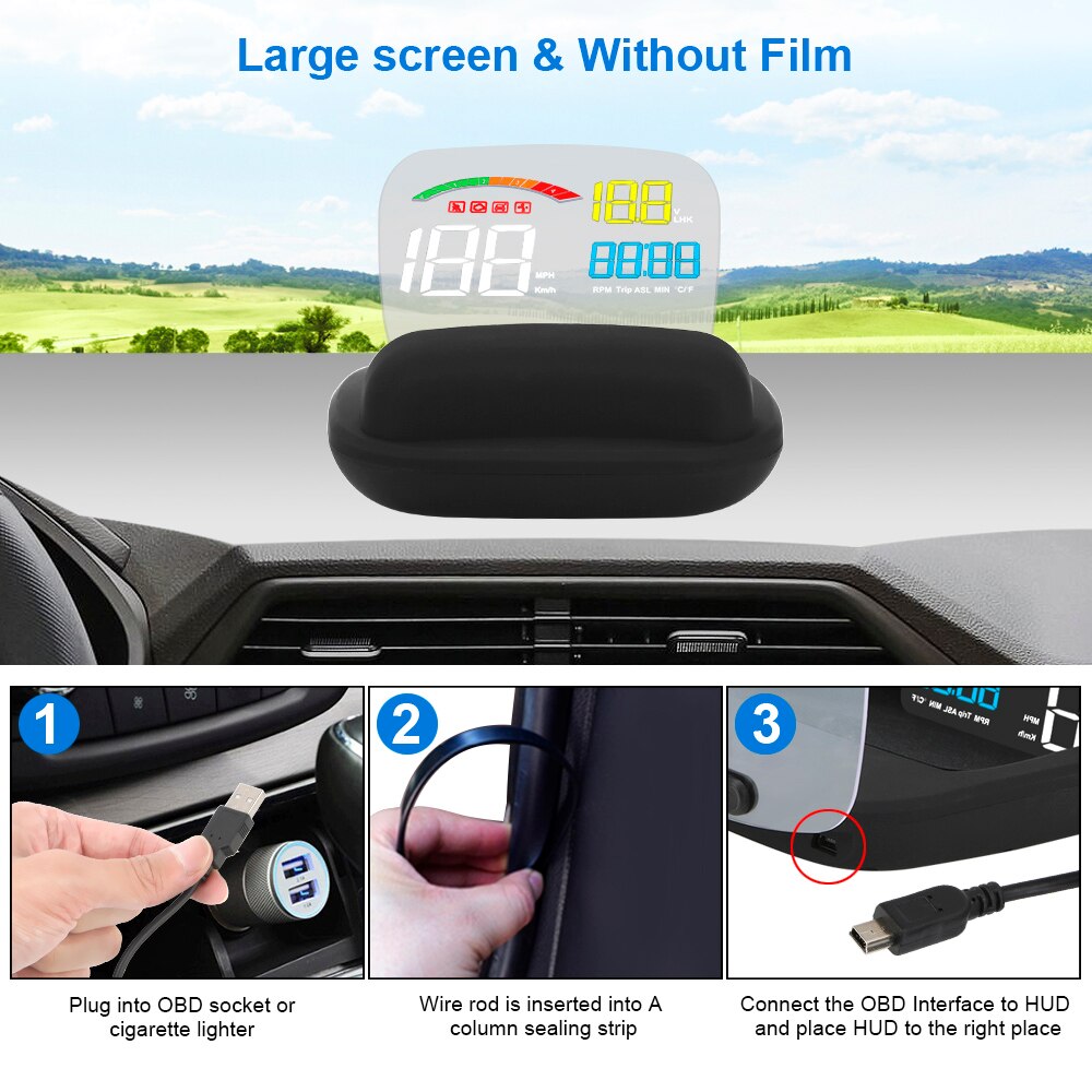 Universal-auto-gps-tachometer-projektor  c800 obd 2+ hud drehzahlmesser spannungsspiegel head-up-display wassertemperaturdetektor