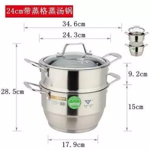 Stainless Steel Pot Small Steamer Double Thickening Cooking Dual-use Pot One or Two Layer Soup Pot Stew Pot Steamer Pot Bamboo
