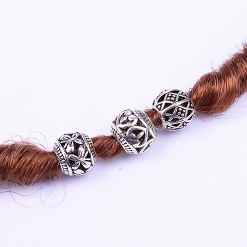 10 stk blanding sølv hår flette skjegg dreadlock perler ringetone rør viking runemønster til gjør-det-selv-hårstylingtilbehør