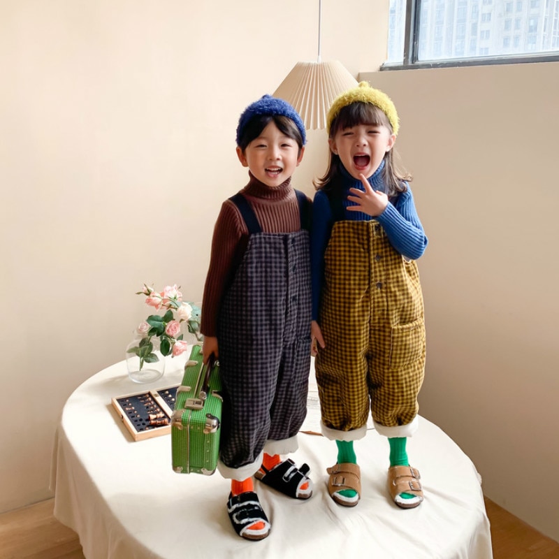 Wintermeisjes geruite overalls kinderen dikke katoenen jumpsuit