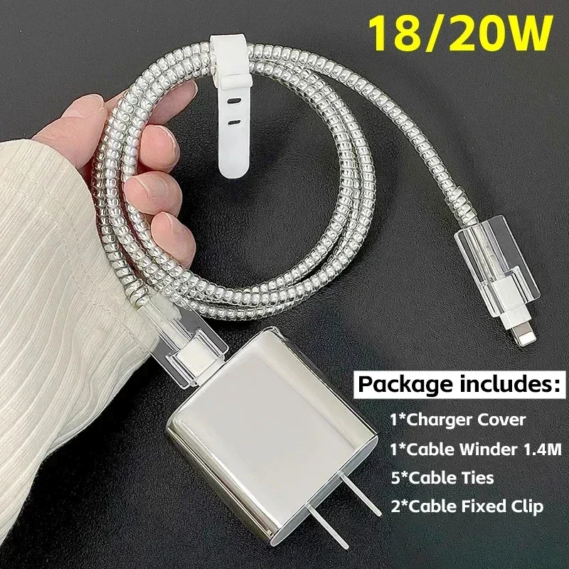 Oplader Case met Kabel Protector voor Apple IPhone 18W 20W Opladers Transparante Protector Data Wire Winder Poort Opladen beschermen: Beige