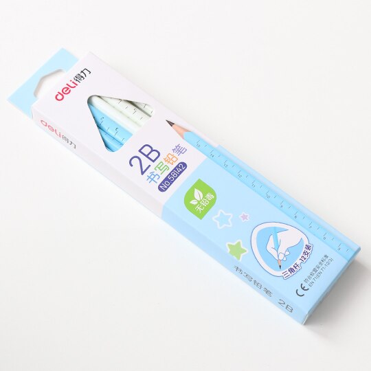 12 / pc effective stationery triangular bar exam HB 2B pencil primary non-toxic children's writing pen stationery: 2B Blue