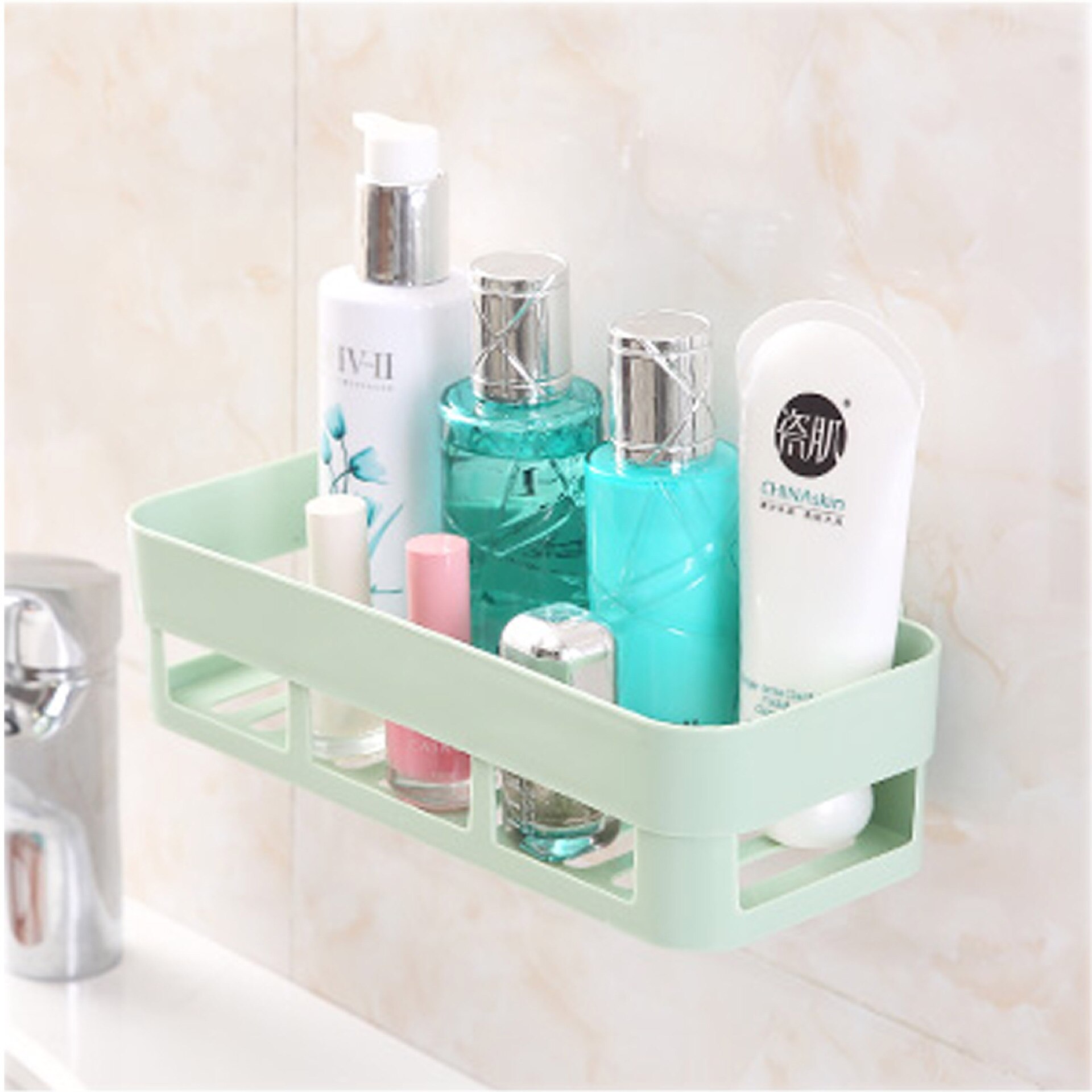 Bathroom Shelving Wall Corner Storage Rack Organizer Shower Shampoo Holder Toilet Suction Cup Storage Rack Bathroom Accessories: Green