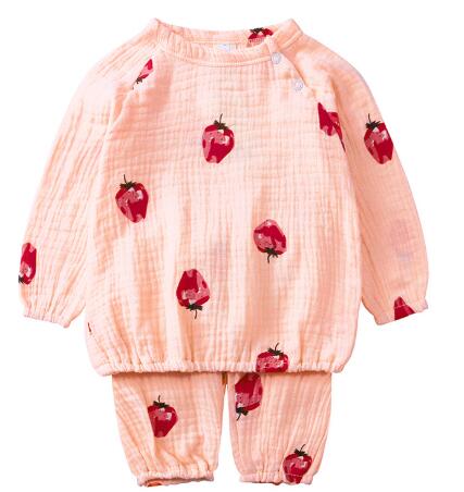 Schattige katoenen dierenpakje baby lange mouw tweedelig set peutermeisjeskleding kinderkledingboetiek kinderkleding: Aardbei / 3t