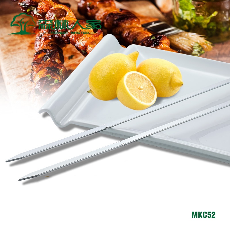 20.5''/52cm Barbecue Skewer Stainless Steel Shish Kabob Sticks Flat Metal BBQ Stick Slide Disc Easily Removes Food 4/6/10/12pcs