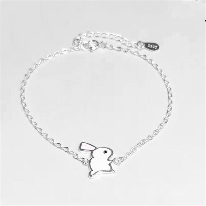 Conejo blanco suave y bonito, joyería de plata de ley 925, joyería con personalidad, pulseras populares de animales epoxi SB180