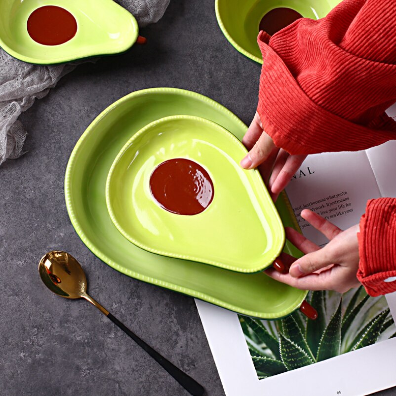 Grøn sød avocado form keramisk tallerken hjem frugtsalat snack fad ovn mikroovn opvaskemaskine tilgængelig