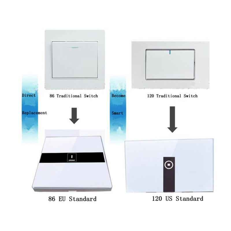 Smart Light Switch Home Automation Module Wifi Wireless Remote Control Wall Light Press Timer Switch 1 Gang With Glass Panel E