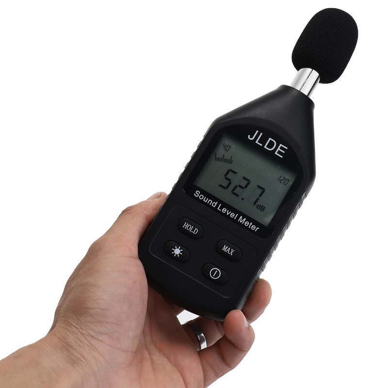 Detector de ruído digital claro que monitora o medidor de nível sadio do luminoso do lcd mini verificador de medição de ruído da precisão alta de pouco peso