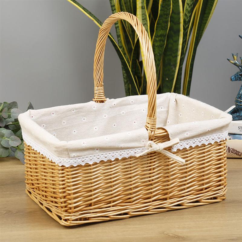 1Pc Tote Basket Picnic Basket Weaving Basket Willow Weaving Basket Portable Outdoor Fruit Storage Holder: 3