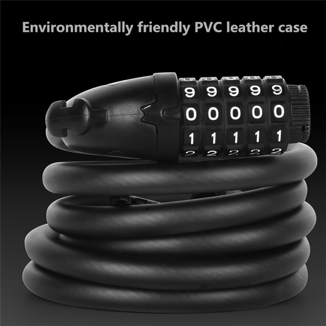 Bike Lock 5 Digit Code Combination Bicycle Security Lock 1200 mm x 12 mm Steel Cable Spiral Bike Cycling Bicycle Lock