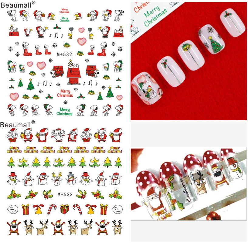 Kerstontwerpen, nagels, kunst, manicure, waterdecals, watertransferstickers voor nagels, tips, schoonheid