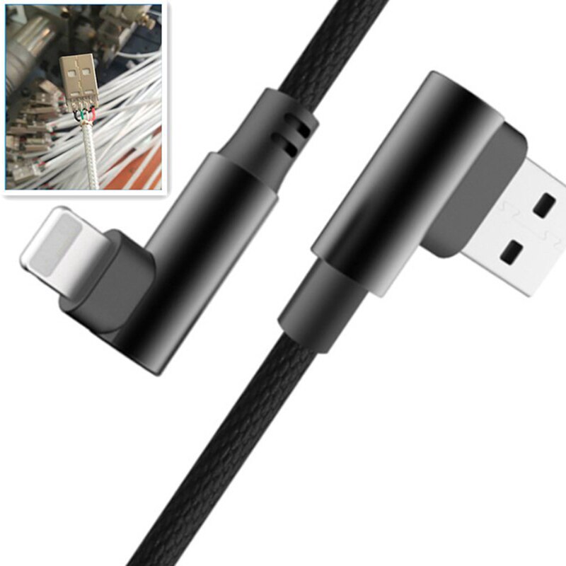 Câble tressé Type C/IOS/ Micro USB, 90 degrés, Angle droit, synchronisation rapide des données, chargeur