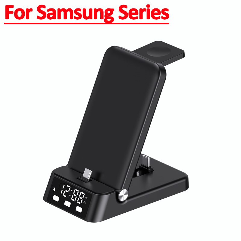 Support de chargeur sans fil pliable 4 en 1, horloge, alarme, pour iPhone 14 13 12 11, Samsung Galaxy Apple Watch 8/7/6, Station de charge rapide: YELLOW