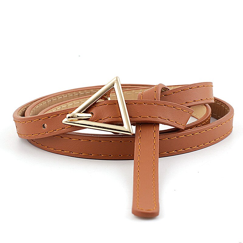 Persoonlijkheid Vrouwen Lederen Dunne Riem Metalen Driehoek Pin Gesp Taille Riemen Mode Dames Jurk Jeans Tailleband: Brown