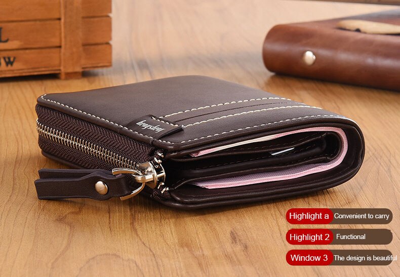 Herren brieftasche aus leder kleine geldbörse retro luxus herren leder brieftasche zipper tasche gehen foto carteira de hombre masculina