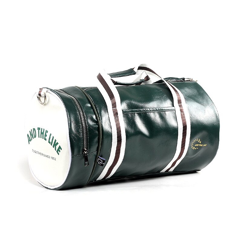 Pu Leather Shoulder Travel Bag Gym Bag Men Fitness Women Portable Training Bag Traveling Handbag Striped Sac De Sports Bags: Dark green-white