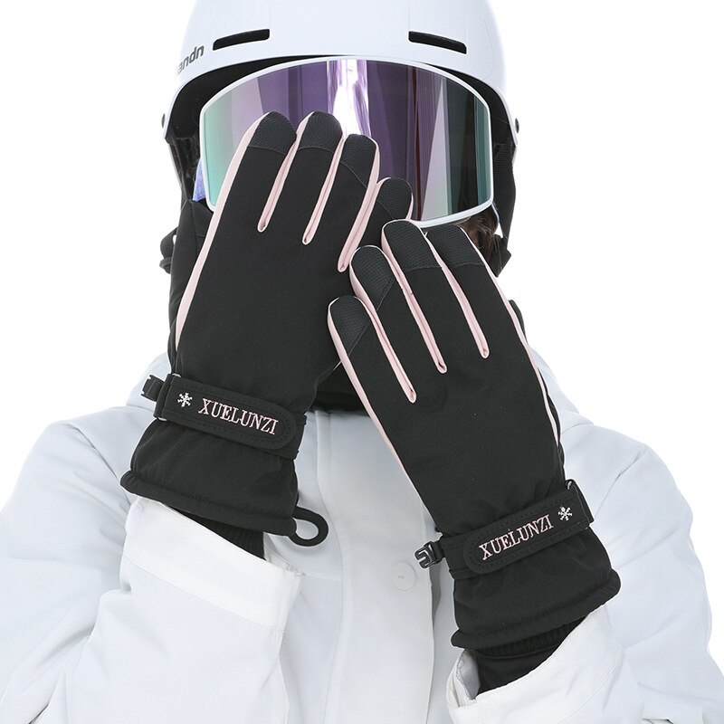 Guantes táctiles impermeables para mujer, manoplas de esquí, snowboard, pantalla táctil, cálidas, para clima frío, Invierno: Negro