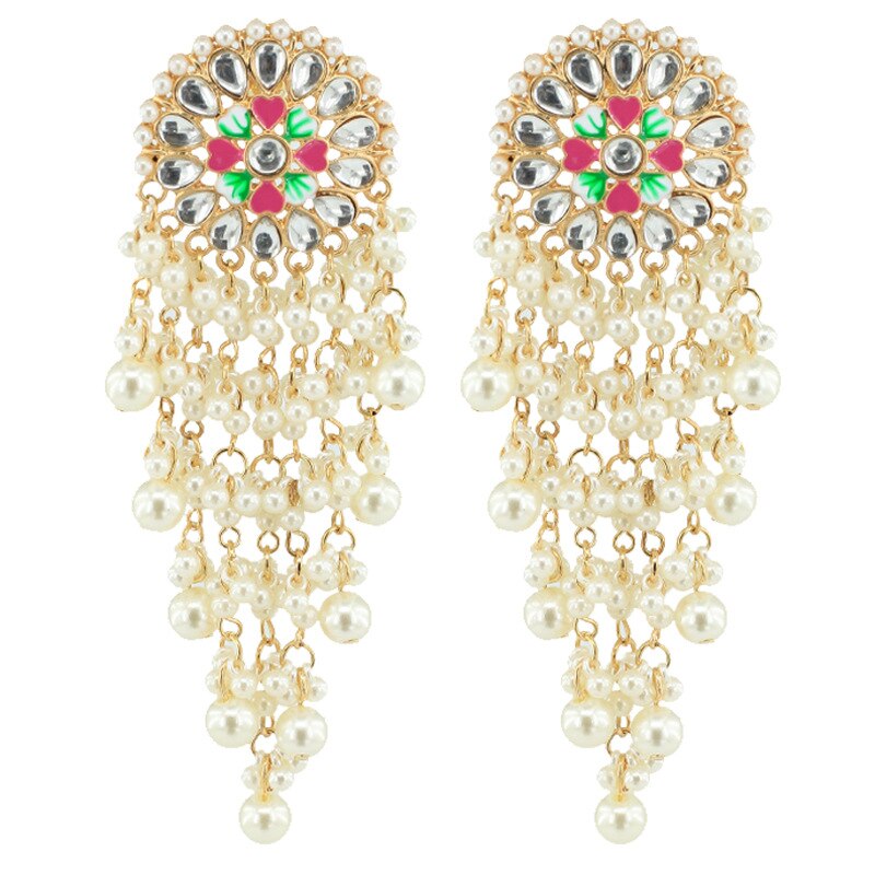 Ethnische Schmuck Bollywood Traditionellen Indischen Perle Jhumki Ohrringe für Frauen Bohemien groß Lange Quaste Aussage Ohrring Arabischen