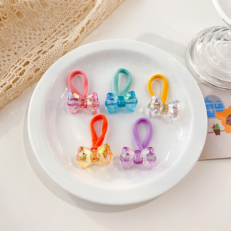 Boîte de chouchous en caoutchouc pour enfants, 5/8 pièces/boîte, bande de cheveux en forme de cœur, fleur, dessin animé, doux et brillant, accessoires pour cheveux