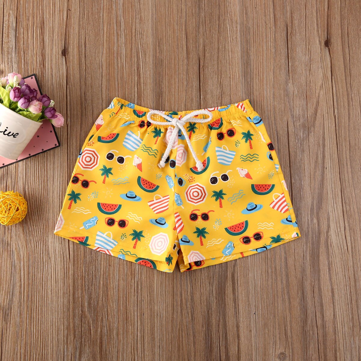 Spädbarn småbarn bebis pojke barn shorts med tropiskt tryck badbyxor sommar strandshorts byxor trosor 0-4 år: Gul / 4t