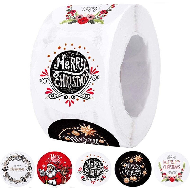 1/1.5 Inch Merry Christmas Sticker Santa Claus Elk Pattern Sticker Party Decoration Sticker Baking Sticker Label: A 25mm 100pcs
