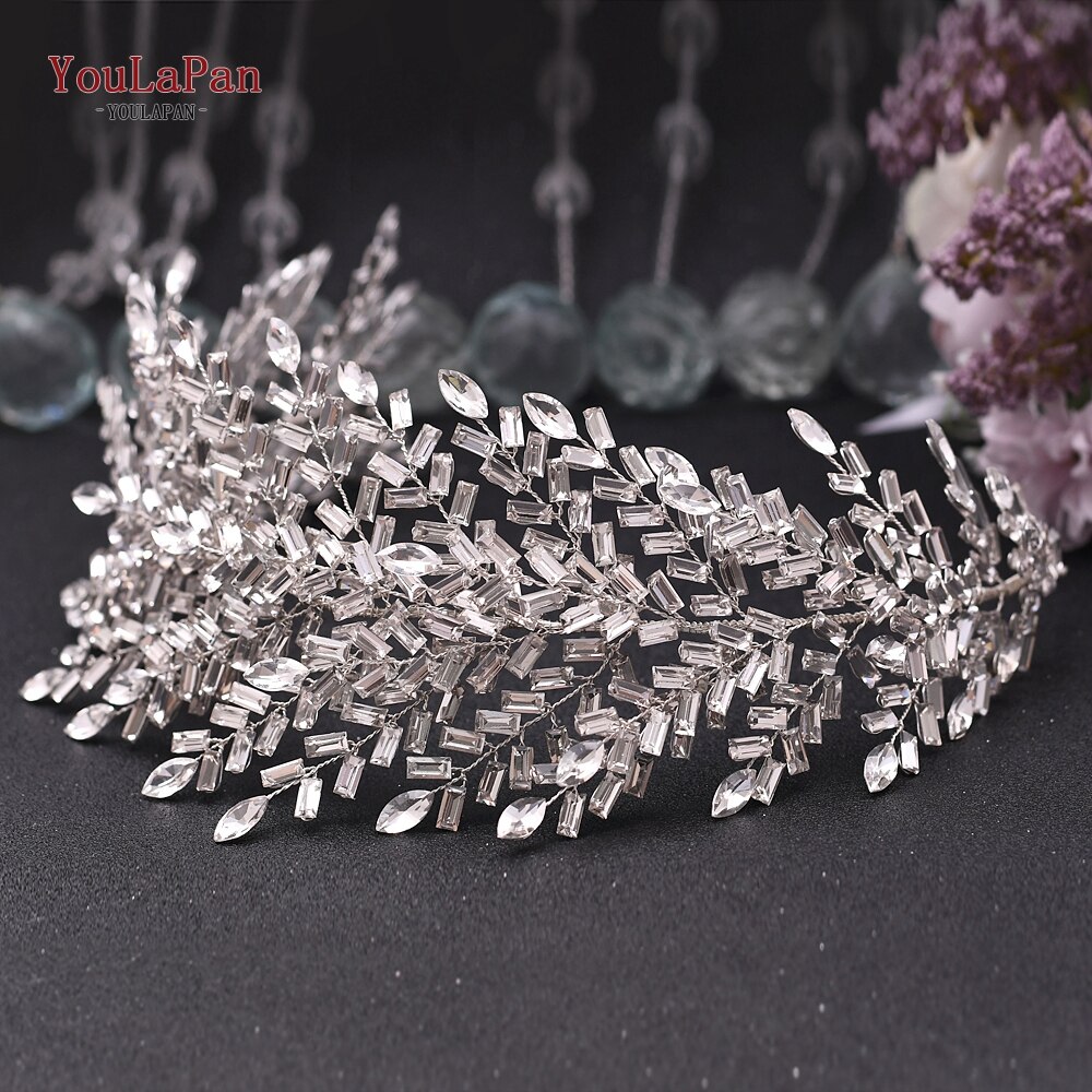 YouLaPan HP304 Luxuriöse Strass Stirnband Silber Hochzeit Kopfschmuck Bling Braut Diademe und Kronen Kristall Braut Headwear: HP312-Silber-