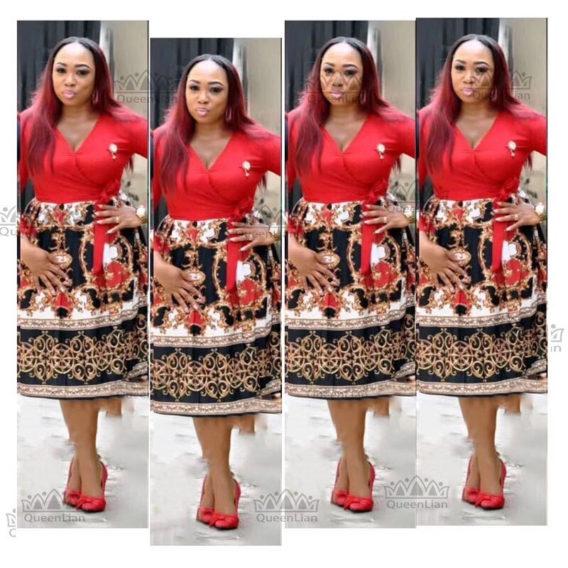 Dashiki Afrikaanse Jurken Voor Vrouwen Traditionele Print Kleding Lange Mouwen Voor Vrouwen (ZC06 #): red / XXXL