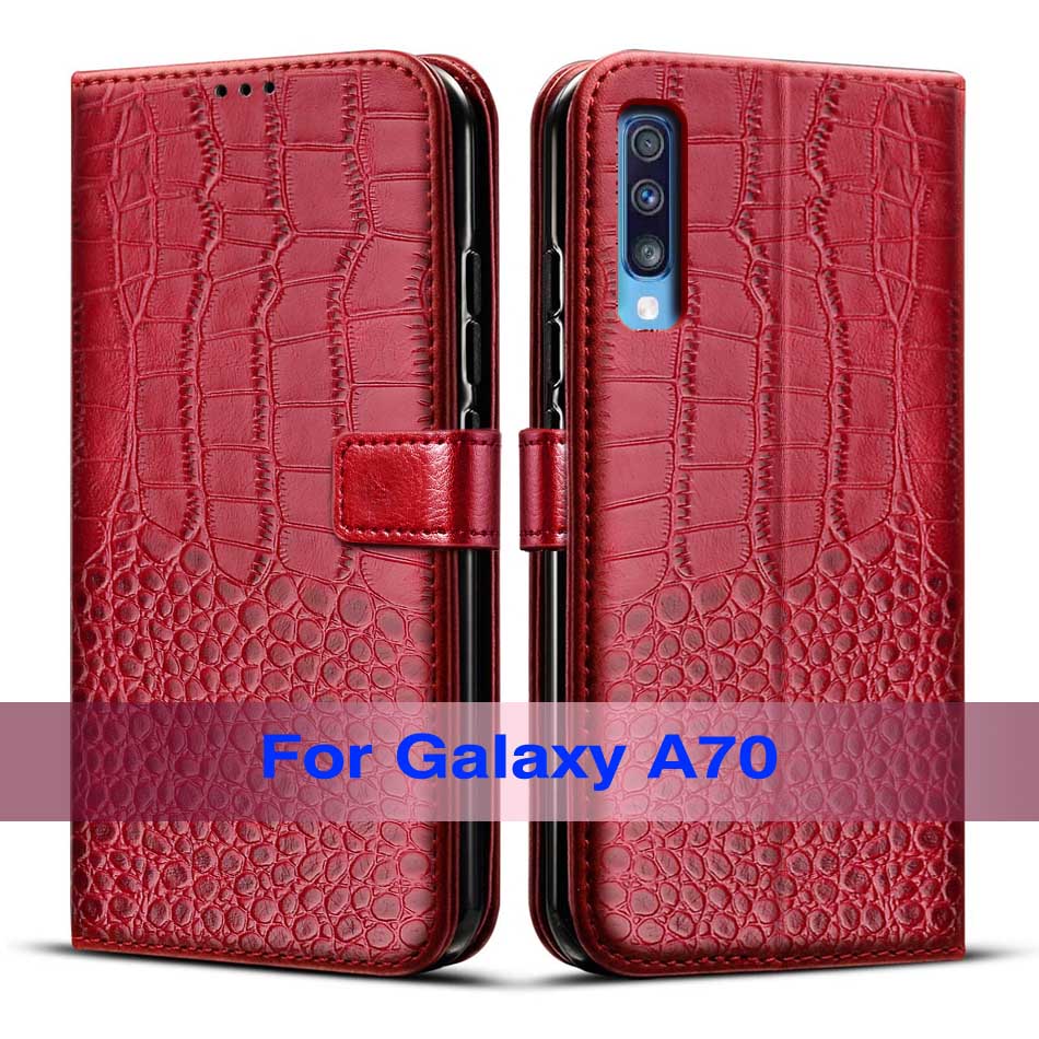 Coque de téléphone à rabat en cuir, étui portefeuille magnétique luxueux pour Samsung Galaxy A70: Red