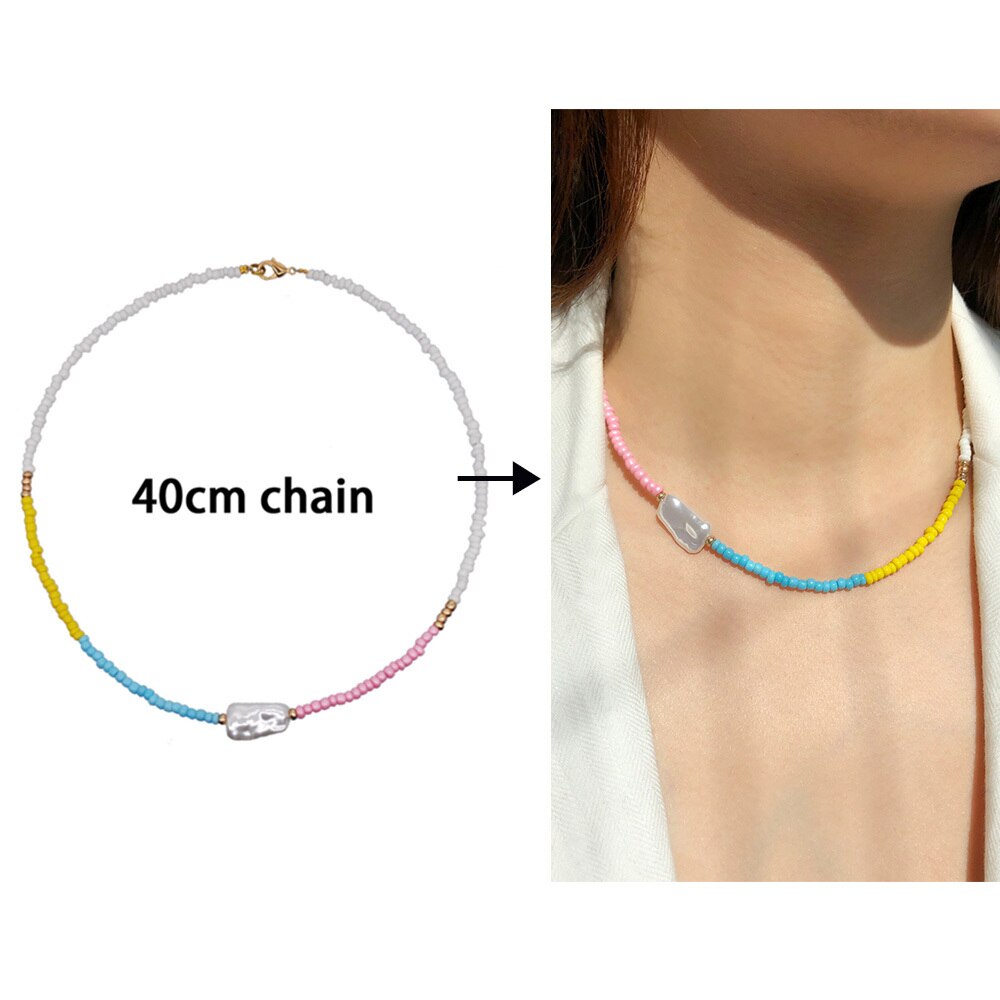 Färgglada pärlfrö pärlor halsband kvinnor boho smycken regnbåge etniska chokers diy bohemiska sten pärlor choker halsband