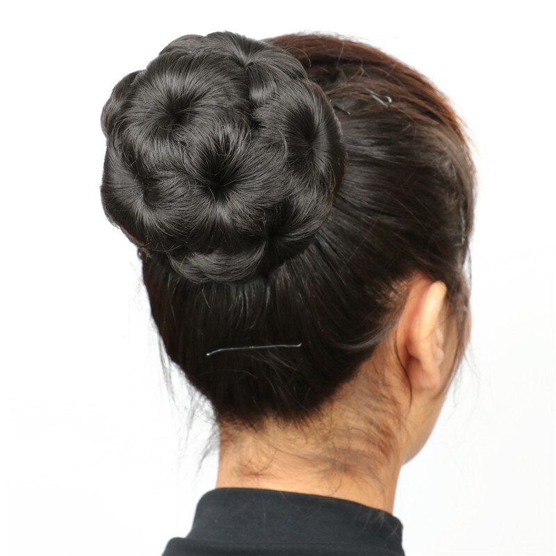 XINRAN Pelo Rizado Chignon moño Donut Clip en el pelo nueve flores pelo mujeres sintético de alta temperatura extensión de fibra Chignon: 5