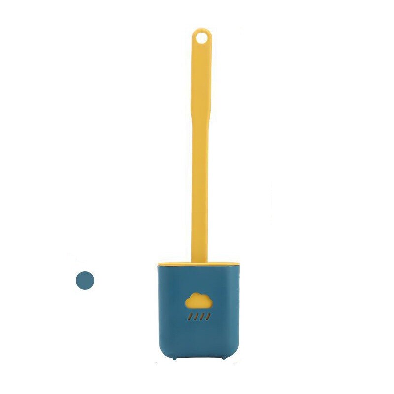 Cabezal plano de cepillo de silicona para inodoro, cepillo Flexible de cerdas suaves con soporte de secado rápido, accesorio de limpieza para huecos de baño: blue