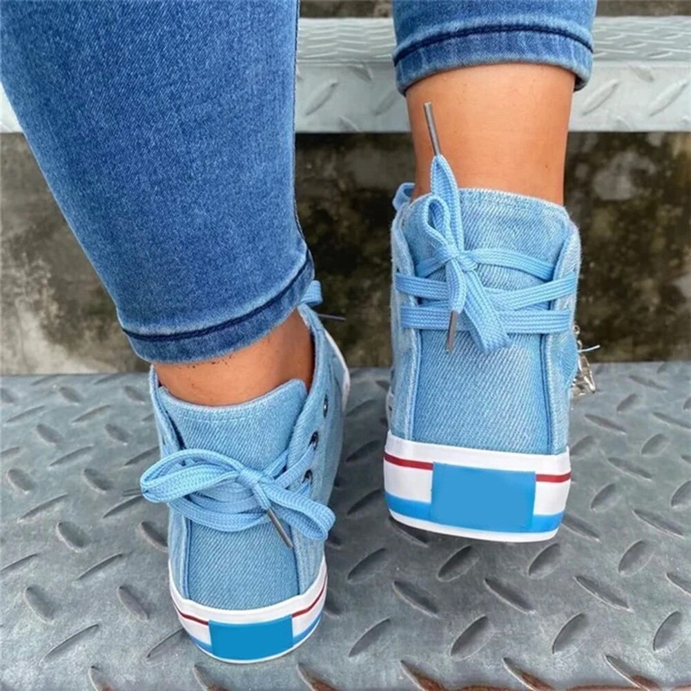 Women's Denim High-Top Back Lace Canvas Sneakers Shoes Girl Teen Student Shoes X85