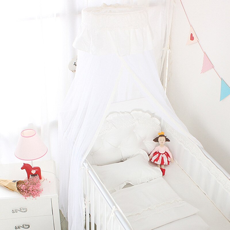 Scandinavische schattige kant roze babybed klamboe hangend koepelnet kinderbed gordijn babykamer decoratie