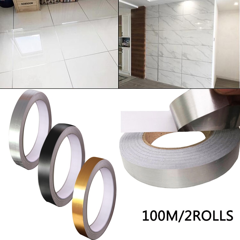 100M 2 Rollen Keramik Fliesen Mildewproof Lücke Band 5mm, 1 cm, 2cm Gold Silber Schwarz Band selbst Klebstoff Zauberstab Boden Band Heimat Zauberstab Dekor