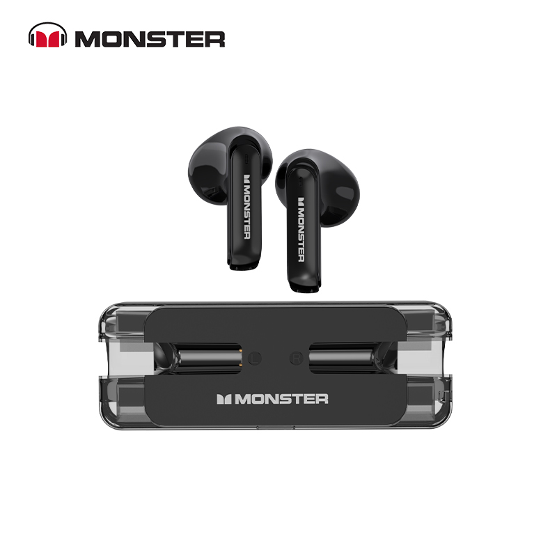 Monster XKT08 słuchawki Bluetooth 5.3 Ture bezprzewodowe słuchawki douszne słuchawki z redukcją szumów o niskim opóźnieniu sportowy zestaw słuchawkowy do gier z mikrofonem: Czerwony