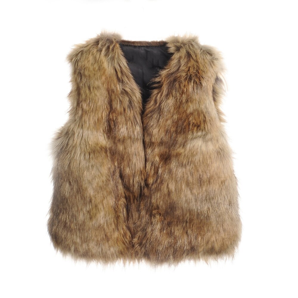 freundlicher Mädchen Faux Pelz Weste Baby Mädchen Herbst Winter Dicke Warme Lange Fuchs Pelz Kleidung Weste freundlicher Feste V-ausschnitt westen