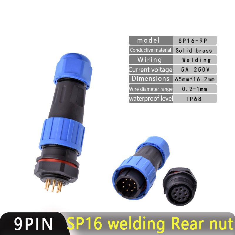 IP68 Waterproof Connector Male Plug and Female Socket 2/3/4/5/7/9pin Panel Mounting Wire Connector Aviation Plug Welding Wiring: Blue