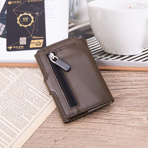 BISI GORO-tarjetero con botón RFID para hombre, tarjetero de aluminio y Metal de , billetera negra, monedero: Coffee X-59