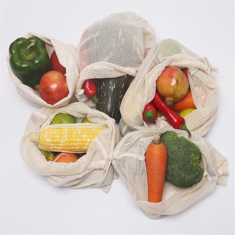 Useful Cotton Mesh Vegetable Bags Produce Bag Reusable Cotton Mesh Vegetable Storage Bag Kitchen Fruit Vegetable with Drawstring