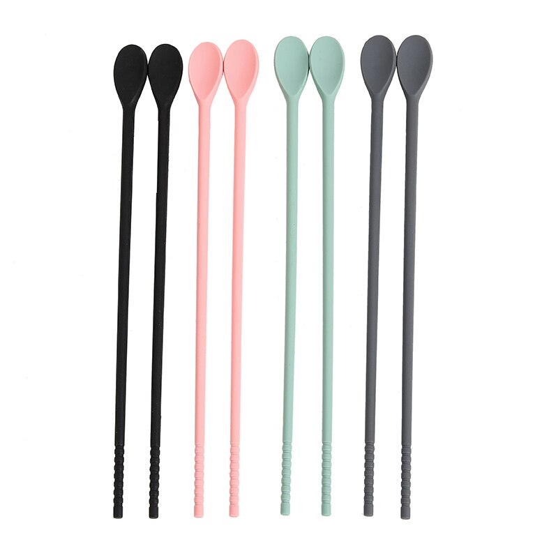 Palillos chinos de silicona de doble uso, cuchara mezcladora para cócteles, palillo japonés para comer comida de China, vajilla de mesa para el hogar y la cocina